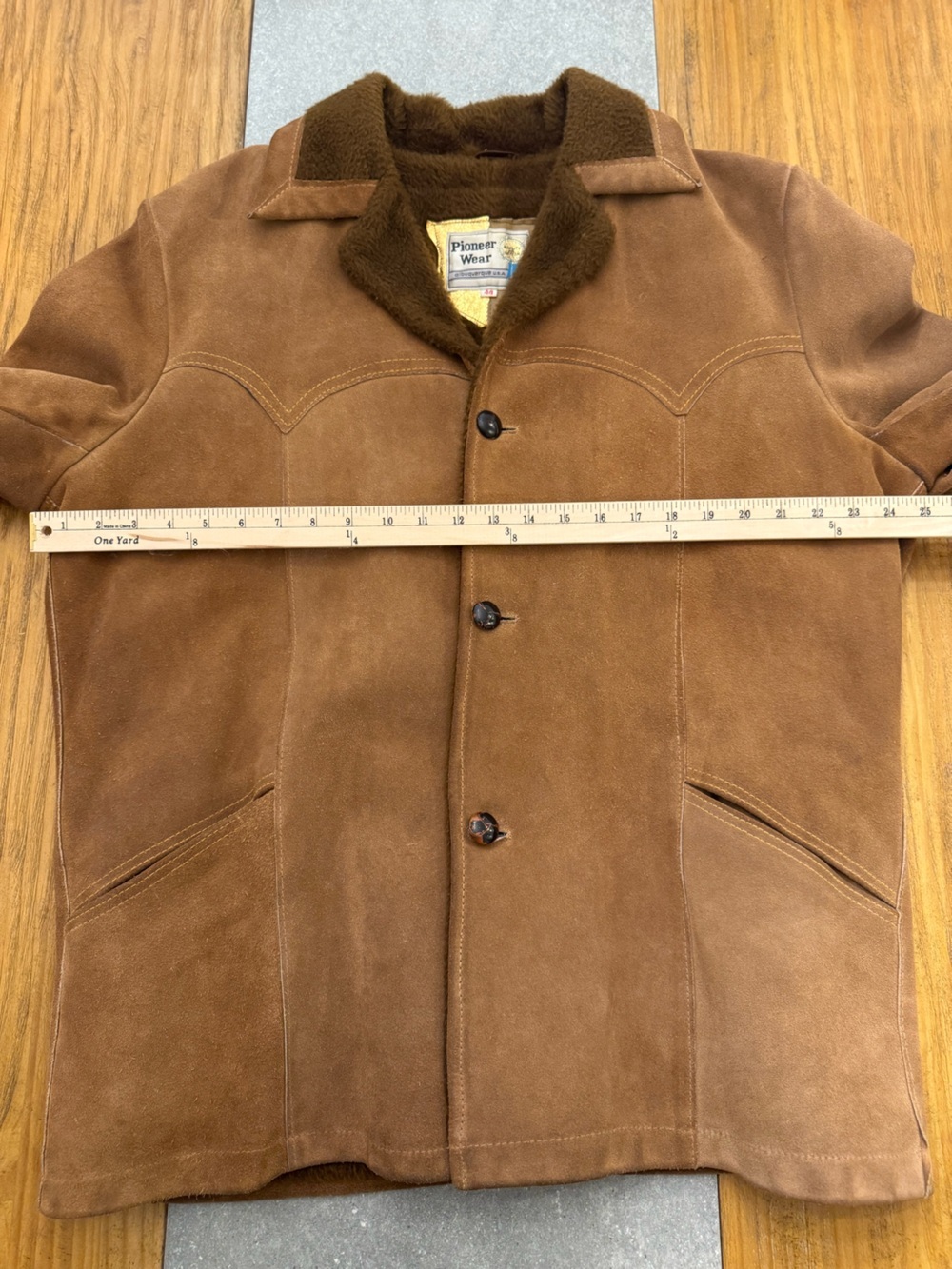 Vintage Pioneer Wear Suede Sherpa Rancher Jacket Brown Western Coat Size 44 - Picture 14 of 16